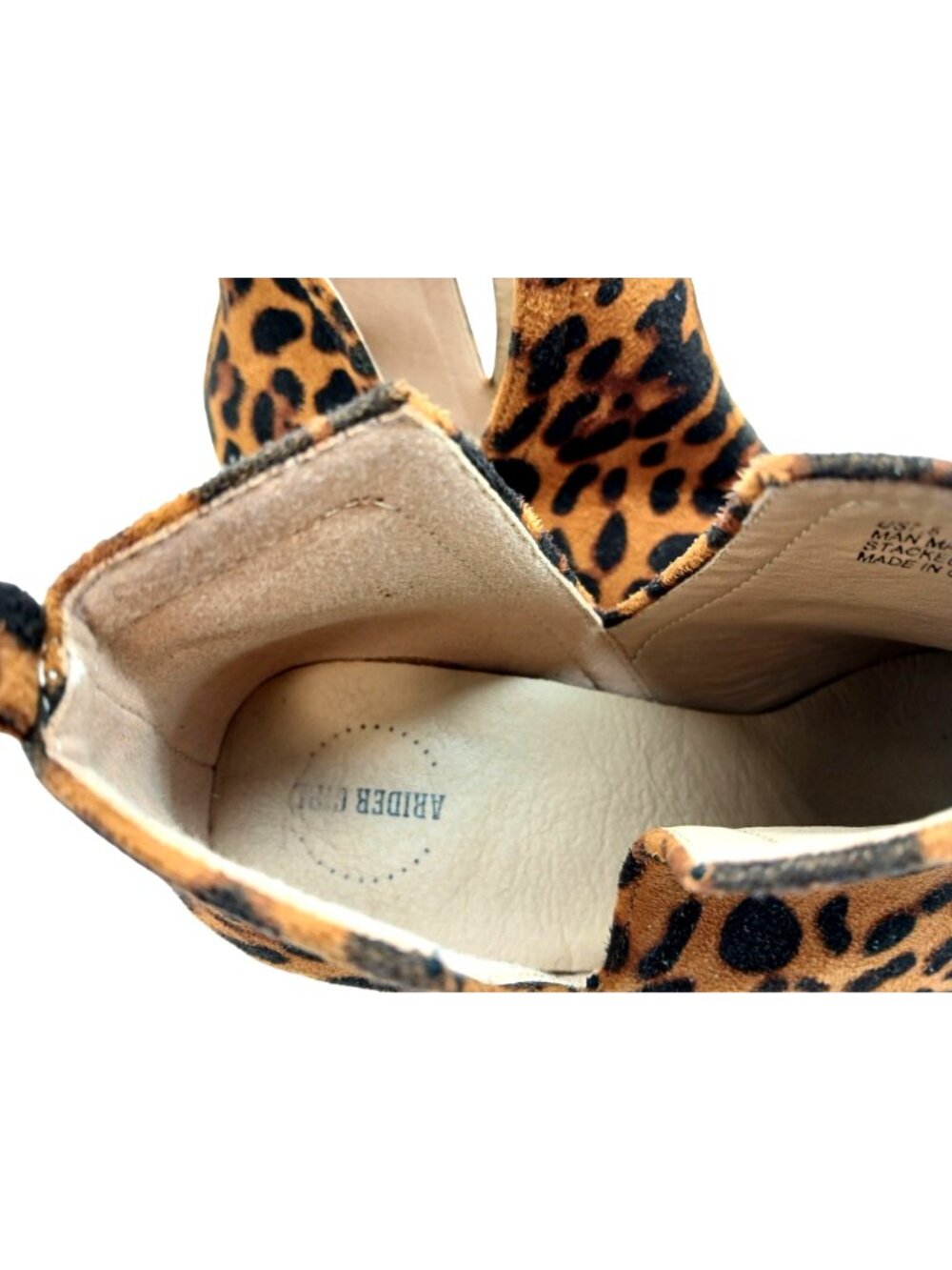 ARIDER GIRL Leopard Ankle Boots Cutout Sides Size 7.5 Block Heel Faux Suede Pony - Picture 6 of 9